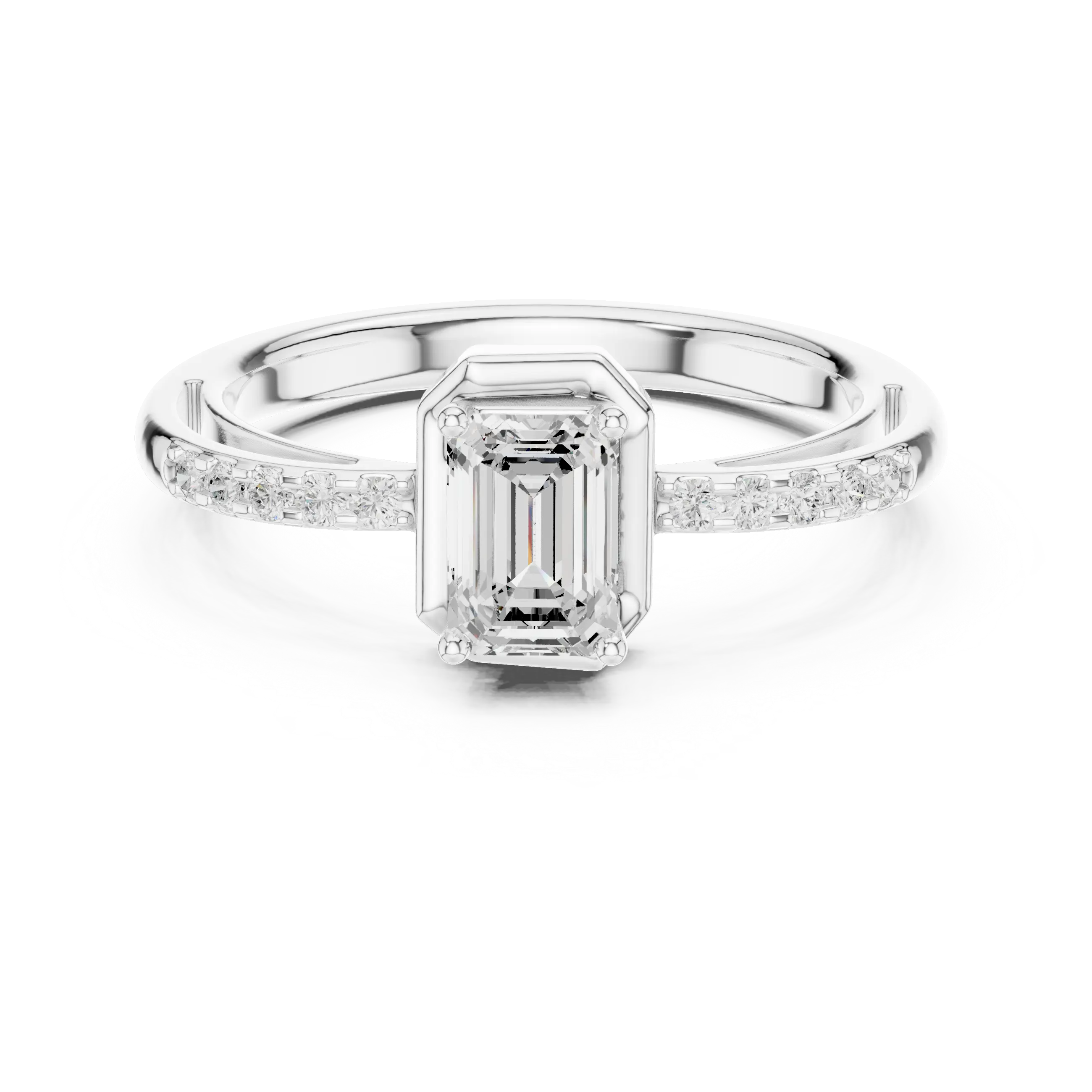 10K White Gold Emerald-Cut Diamond Floating Gallery Engagement Ring