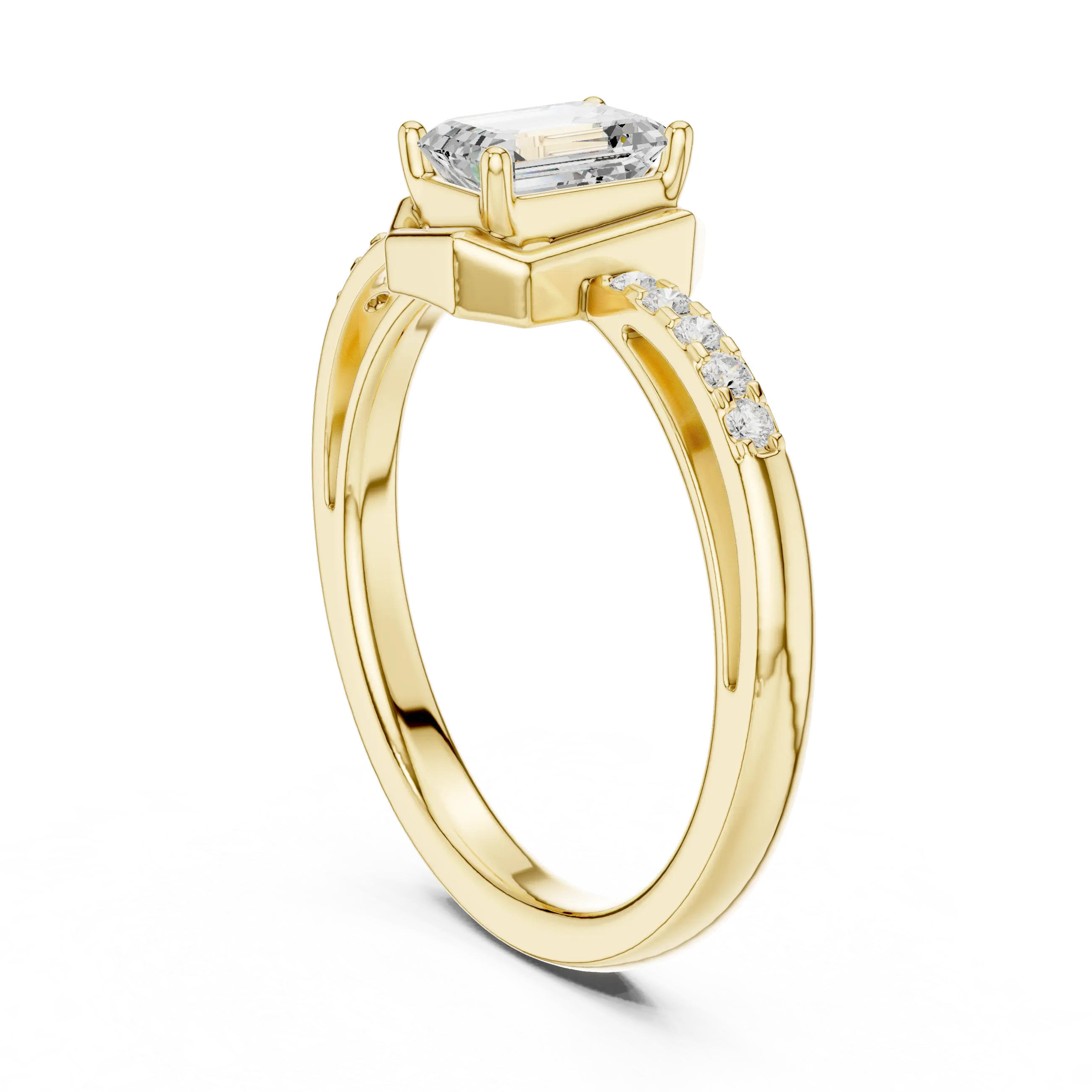 10K White Gold Emerald-Cut Diamond Floating Gallery Engagement Ring