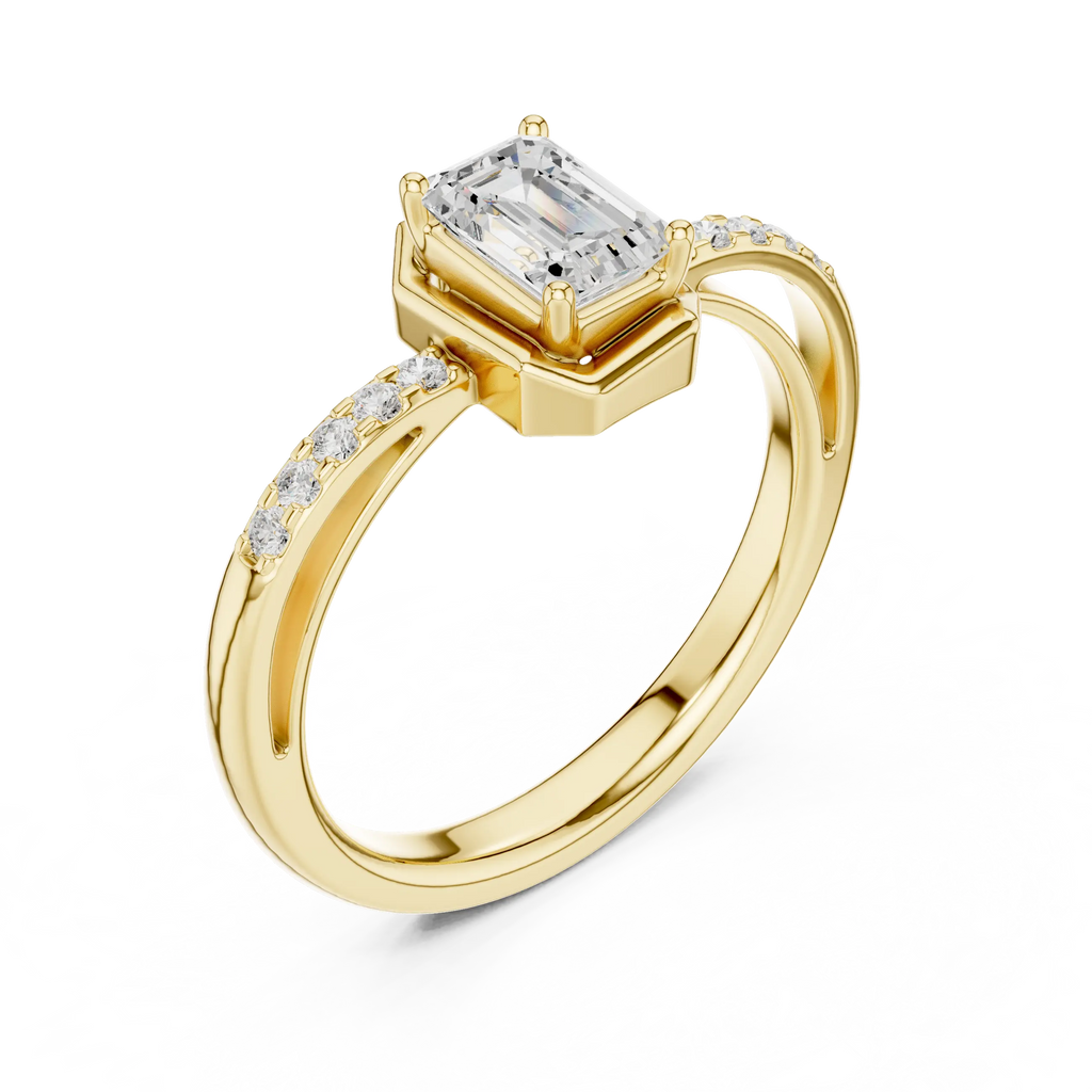 10K White Gold Emerald-Cut Diamond Floating Gallery Engagement Ring