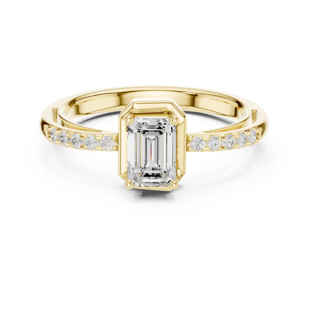 10K White Gold Emerald-Cut Diamond Floating Gallery Engagement Ring