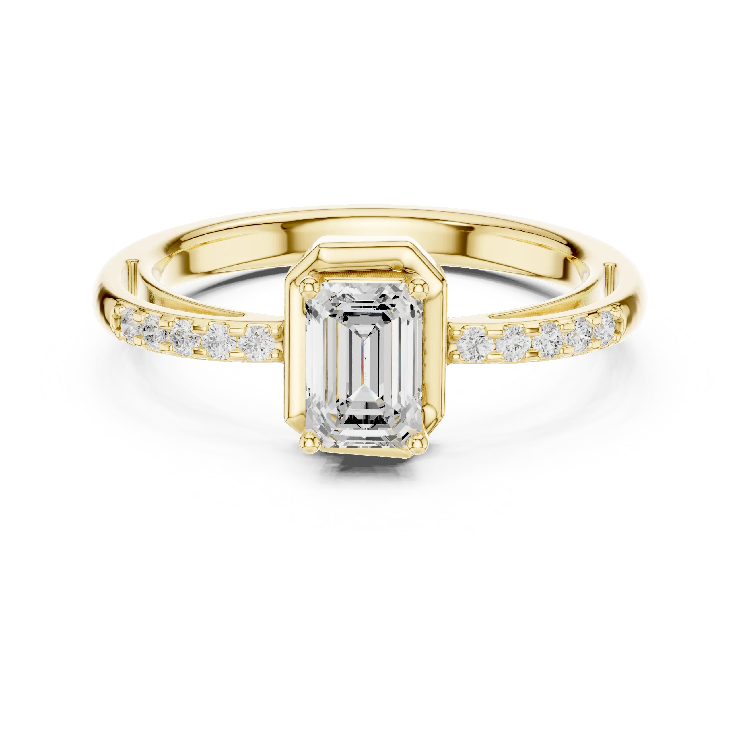 10K White Gold Emerald-Cut Diamond Floating Gallery Engagement Ring