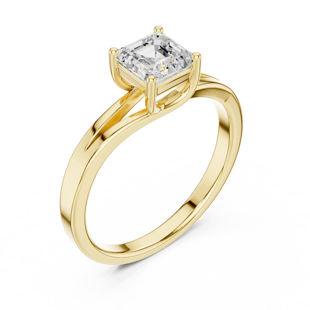 14K Yellow Gold Emerald-Square Diamond Engagement Ring