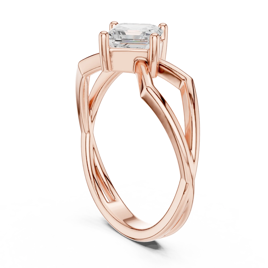 18K Rose Gold Emerald-Square Geometric Solitaire Diamond Engagement Ring