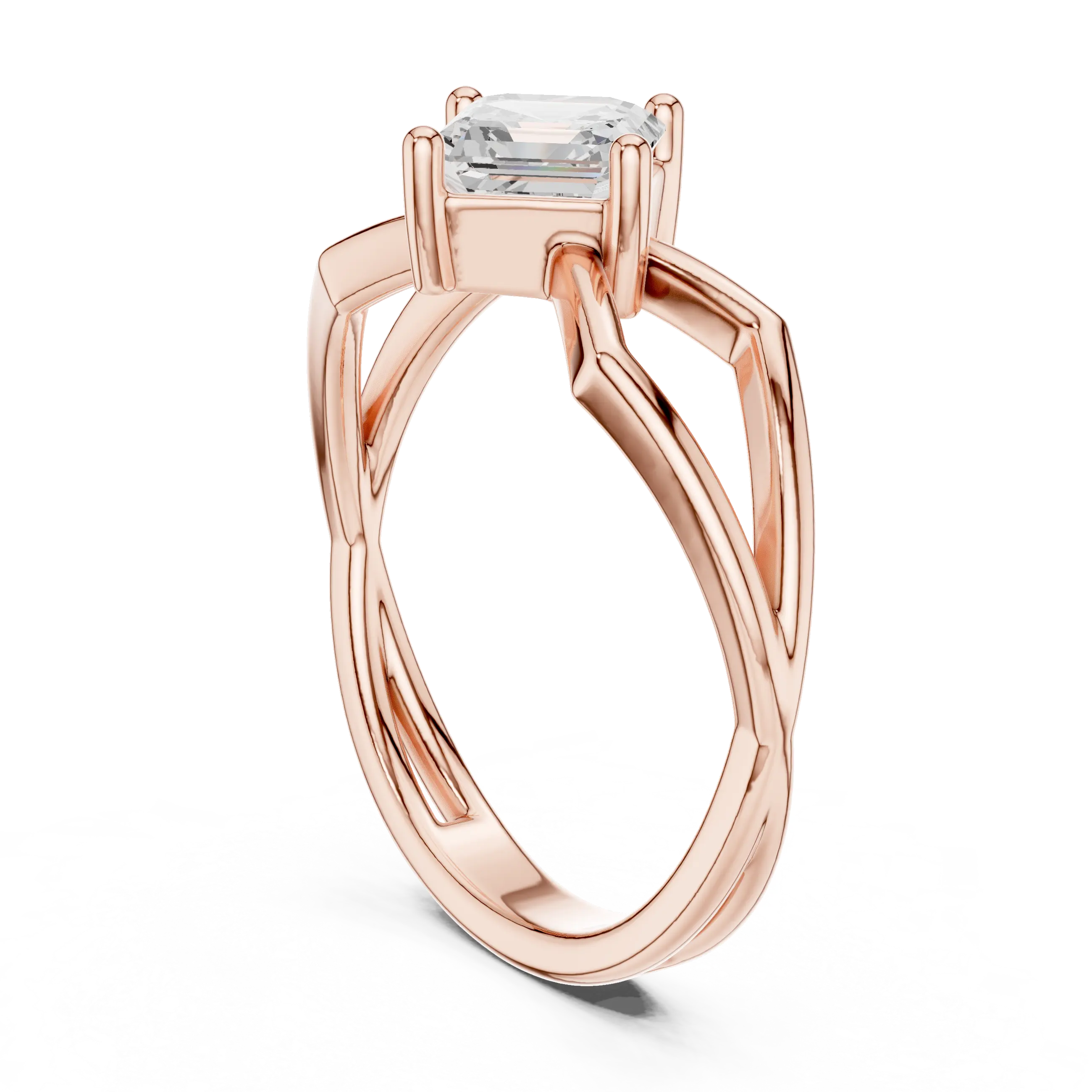 18K Rose Gold Emerald-Square Geometric Solitaire Diamond Engagement Ring