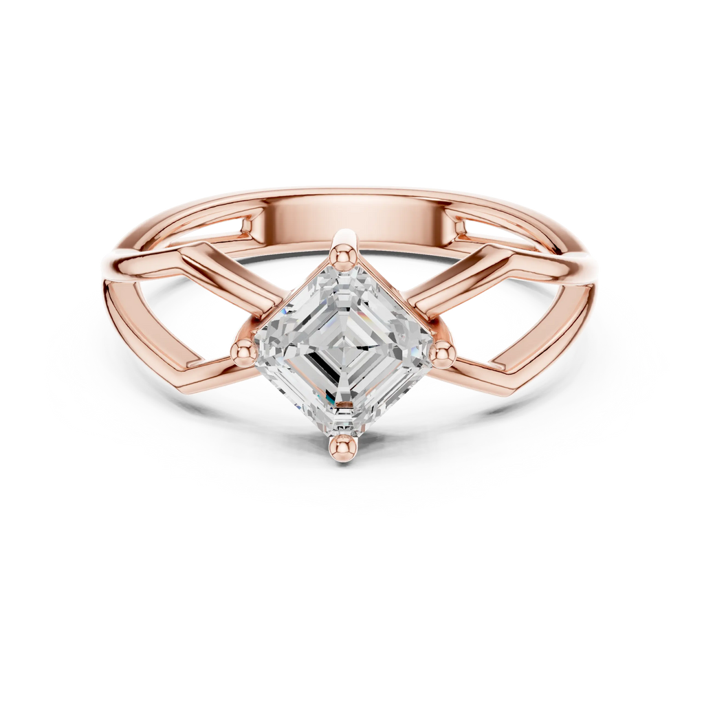 18K Rose Gold Emerald-Square Geometric Solitaire Diamond Engagement Ring