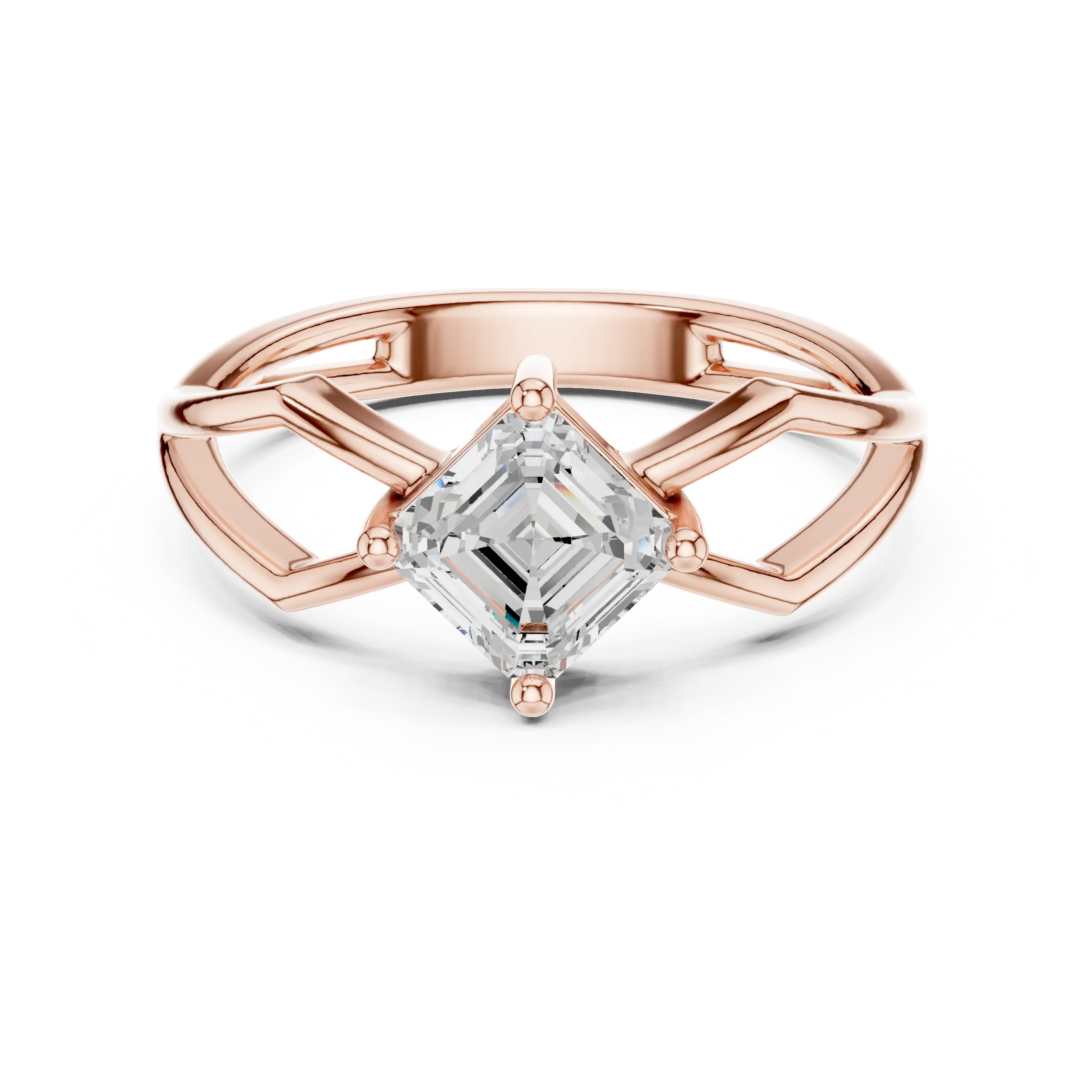 18K Rose Gold Emerald-Square Geometric Solitaire Diamond Engagement Ring
