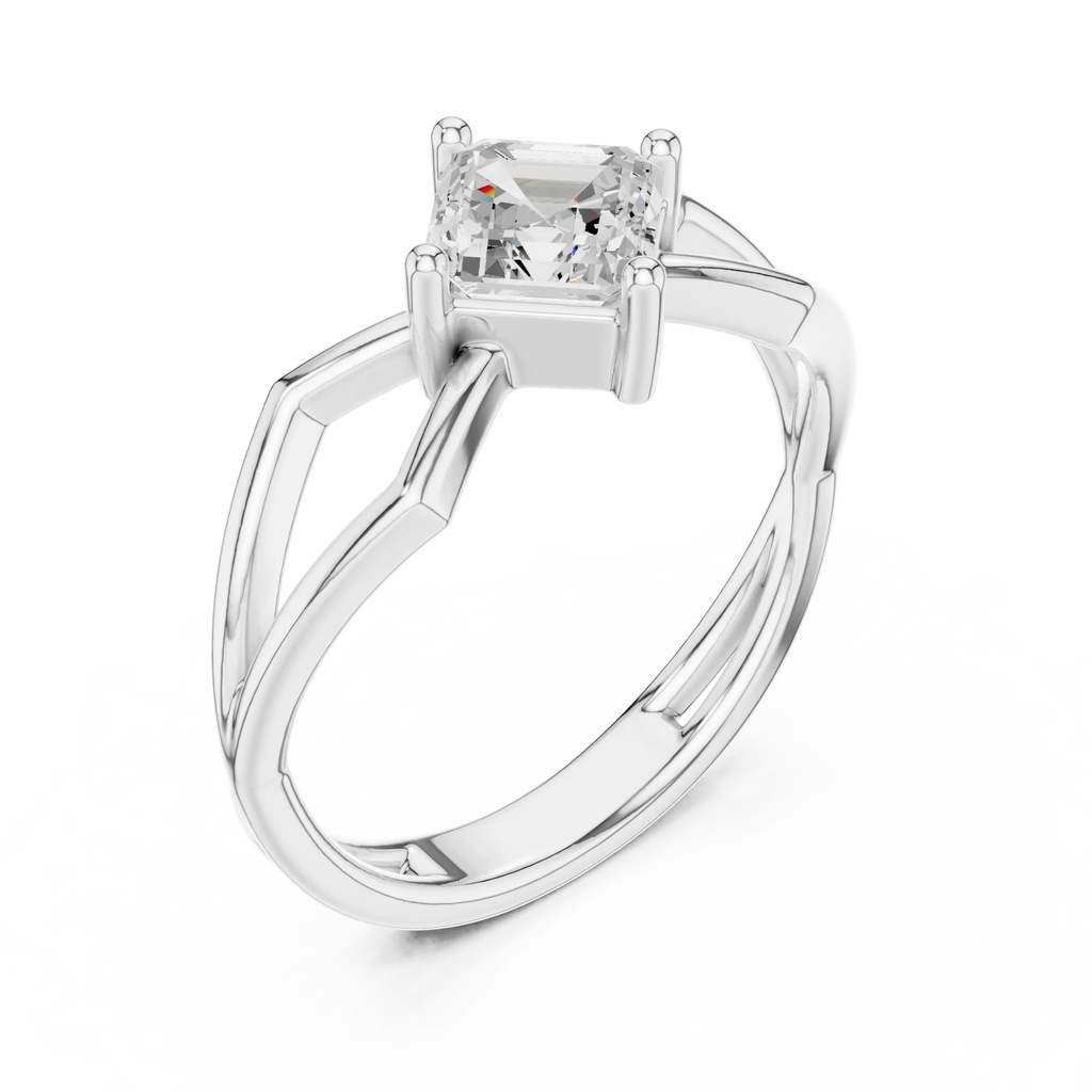 18K Rose Gold Emerald-Square Geometric Solitaire Diamond Engagement Ring