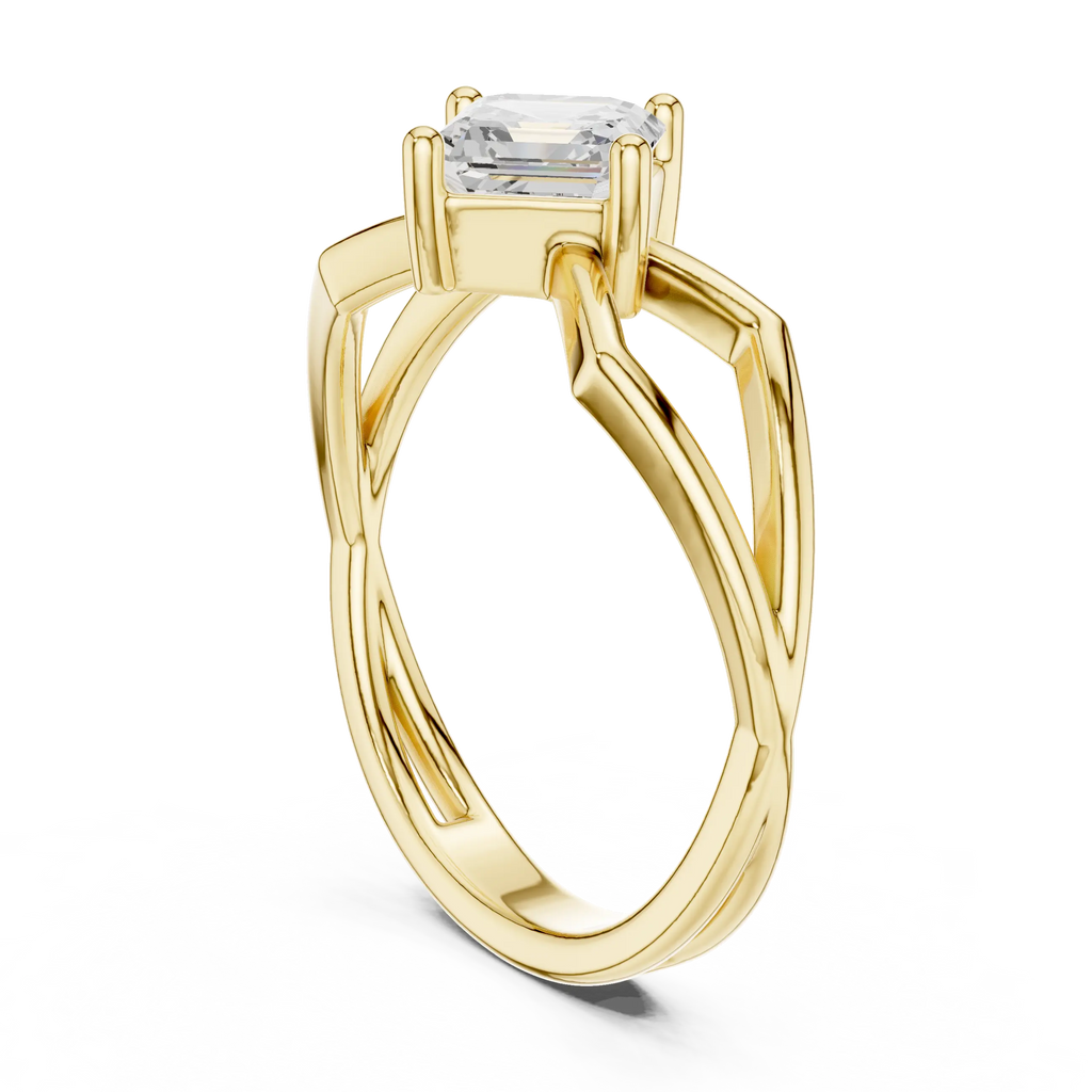 18K Rose Gold Emerald-Square Geometric Solitaire Diamond Engagement Ring