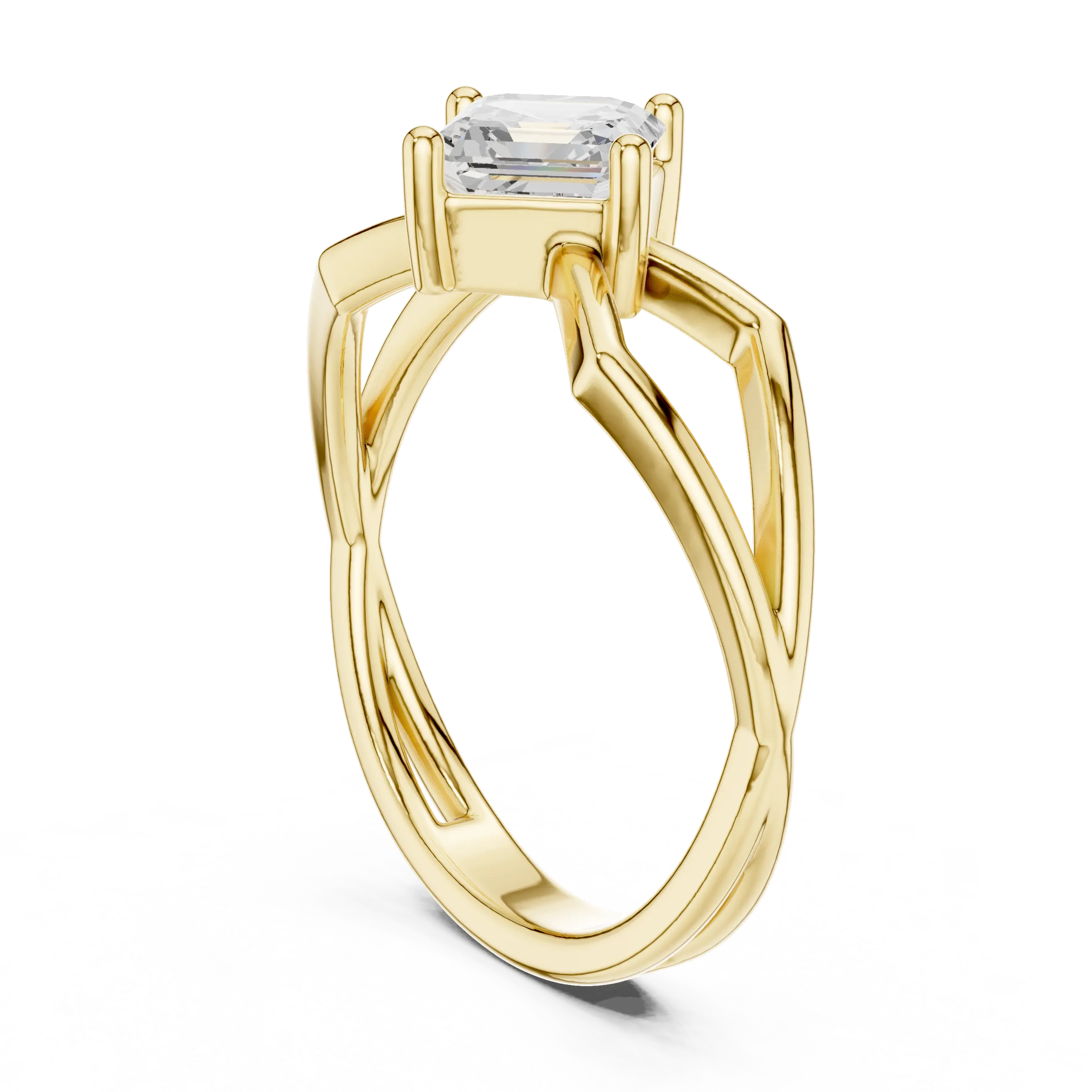 18K Rose Gold Emerald-Square Geometric Solitaire Diamond Engagement Ring