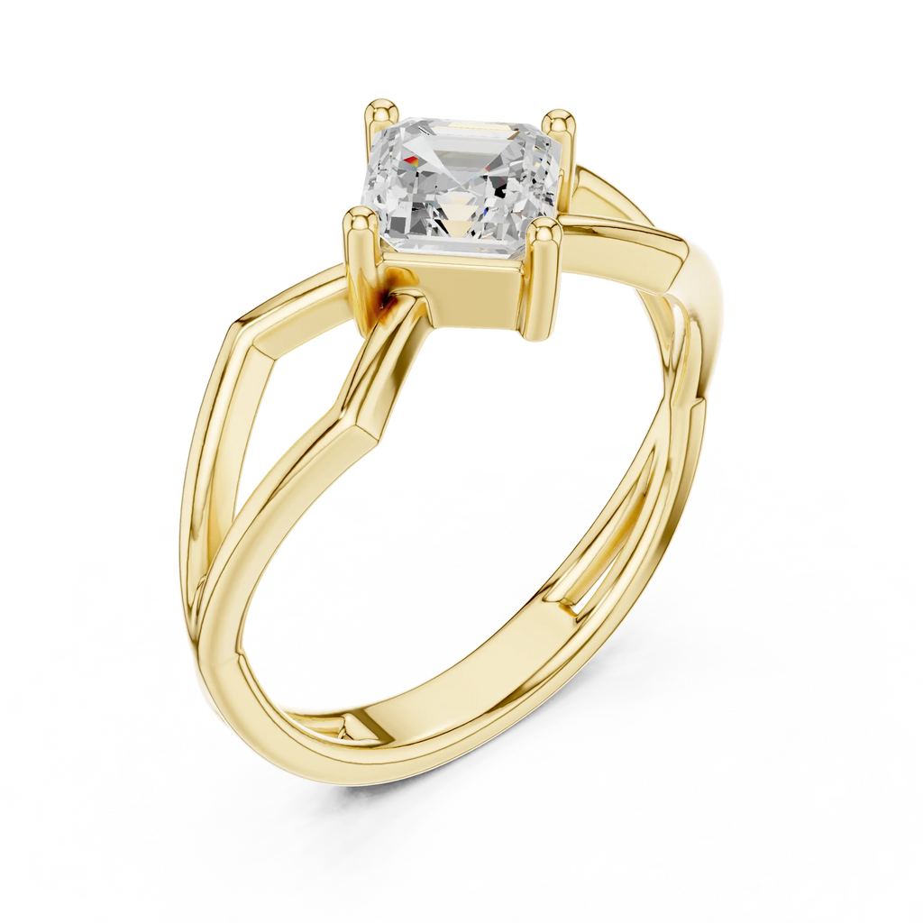 18K Rose Gold Emerald-Square Geometric Solitaire Diamond Engagement Ring