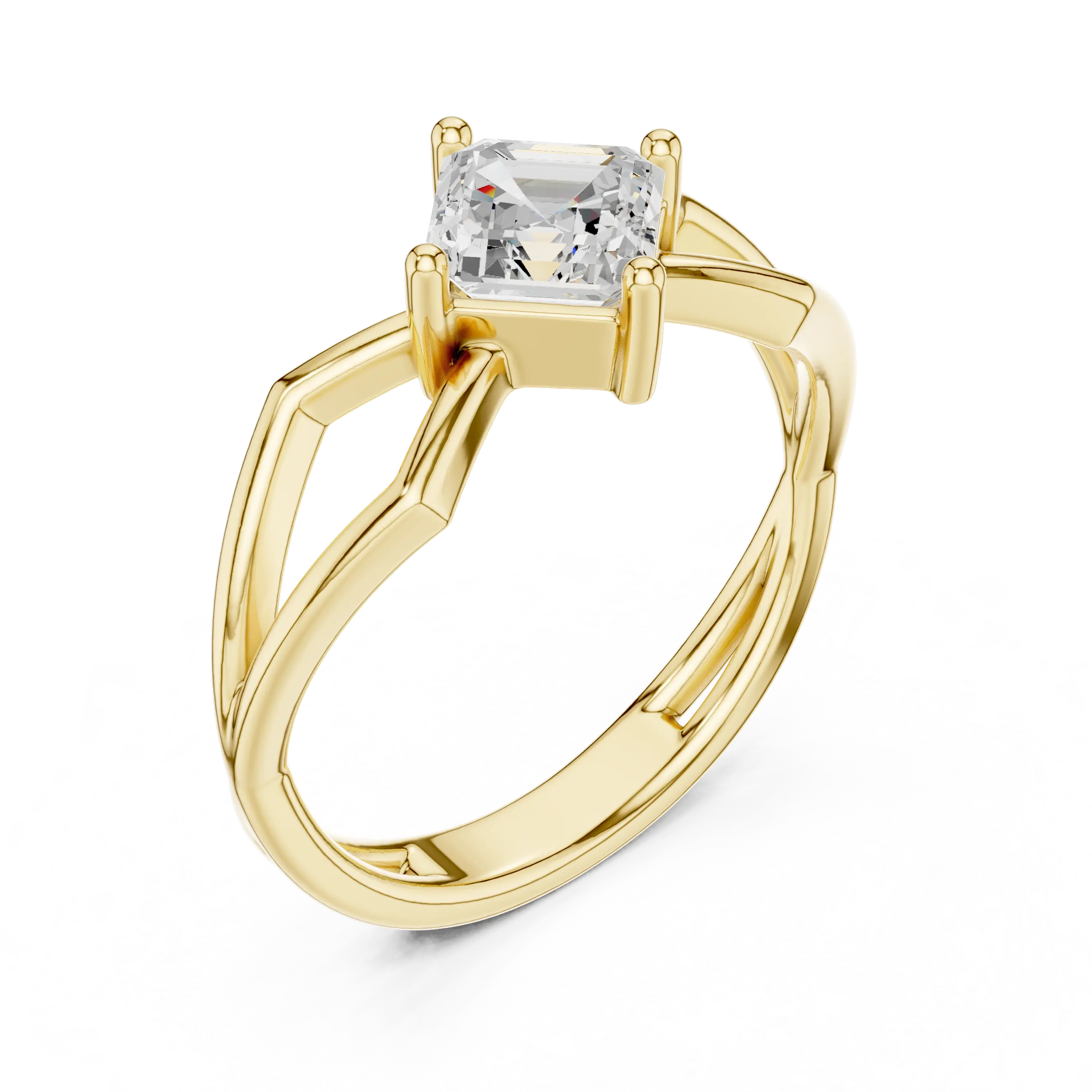 18K Rose Gold Emerald-Square Geometric Solitaire Diamond Engagement Ring