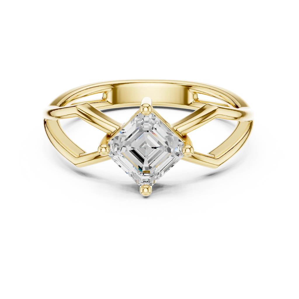 18K Rose Gold Emerald-Square Geometric Solitaire Diamond Engagement Ring