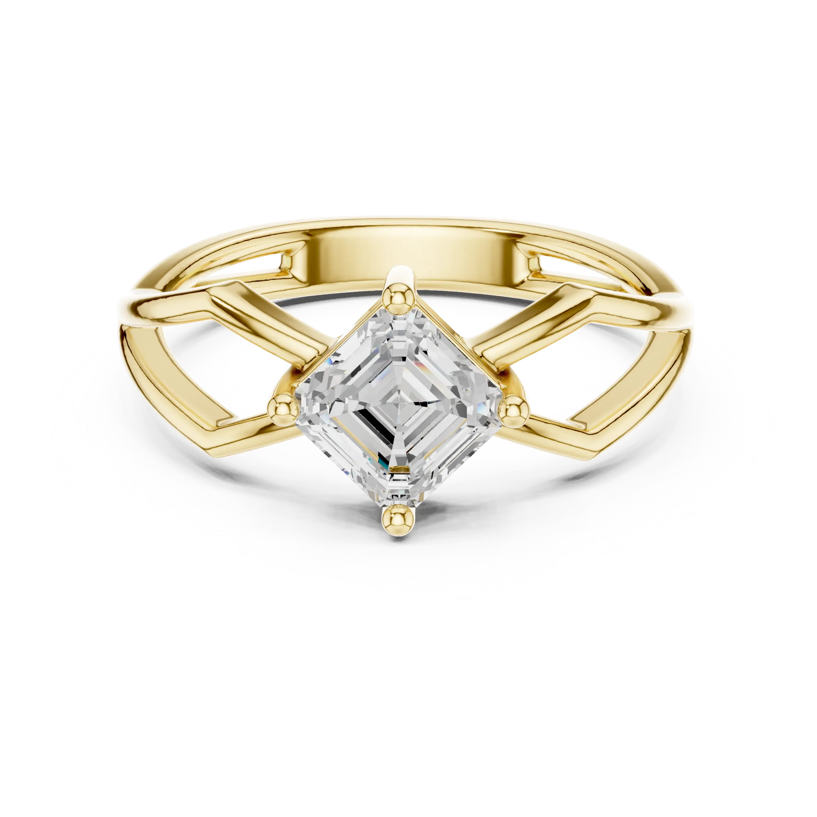 18K Rose Gold Emerald-Square Geometric Solitaire Diamond Engagement Ring