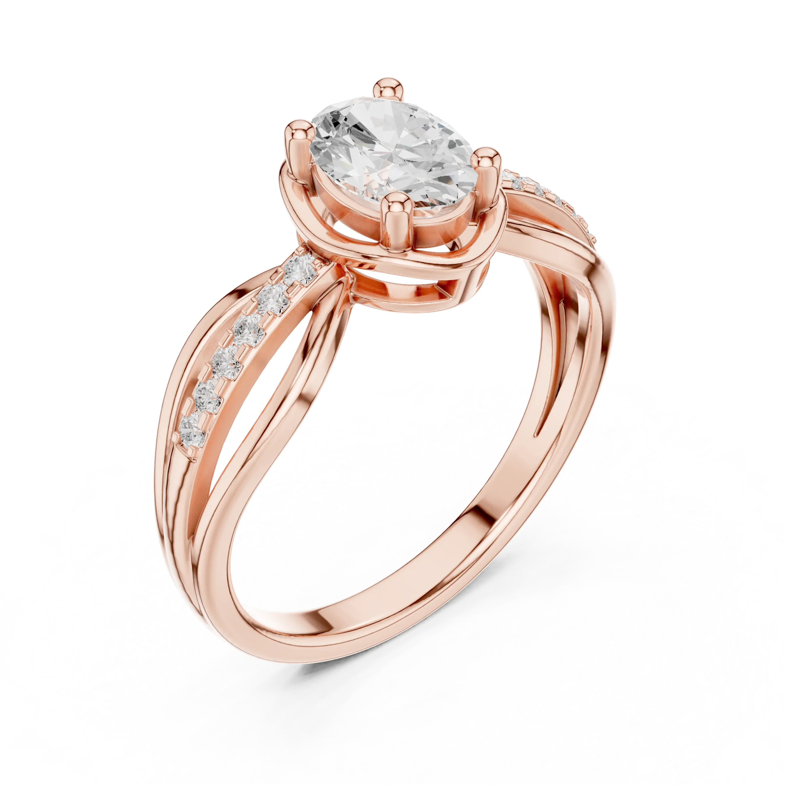 14K White Gold Oval-Cut Pavé Split-Shank Diamond Engagement Ring