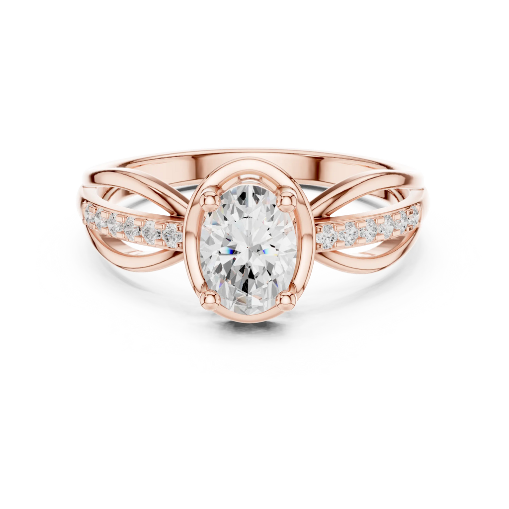 14K White Gold Oval-Cut Pavé Split-Shank Diamond Engagement Ring