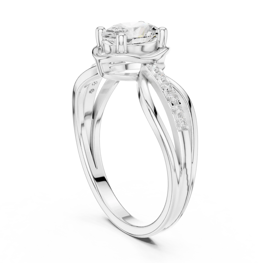 14K White Gold Oval-Cut Pavé Split-Shank Diamond Engagement Ring