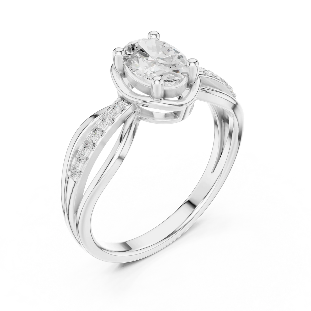 14K White Gold Oval-Cut Pavé Split-Shank Diamond Engagement Ring