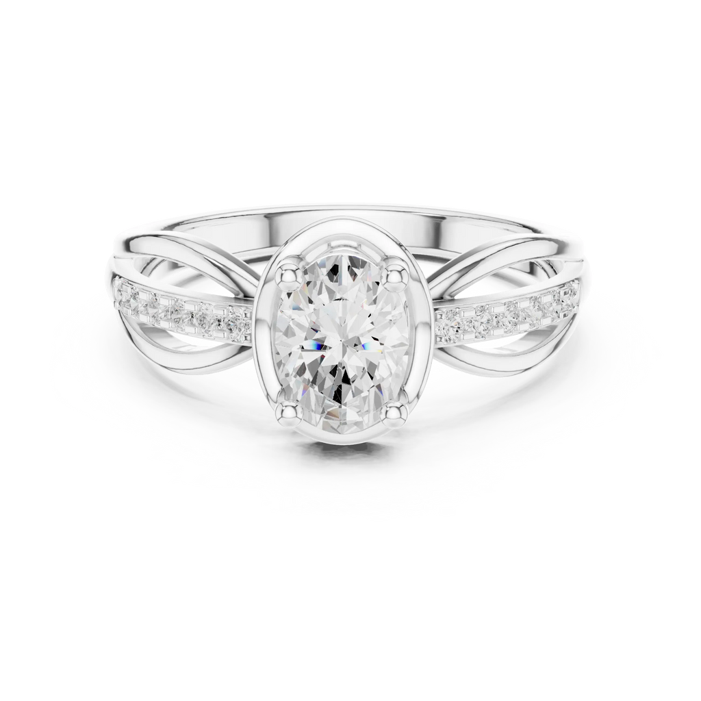 14K White Gold Oval-Cut Pavé Split-Shank Diamond Engagement Ring