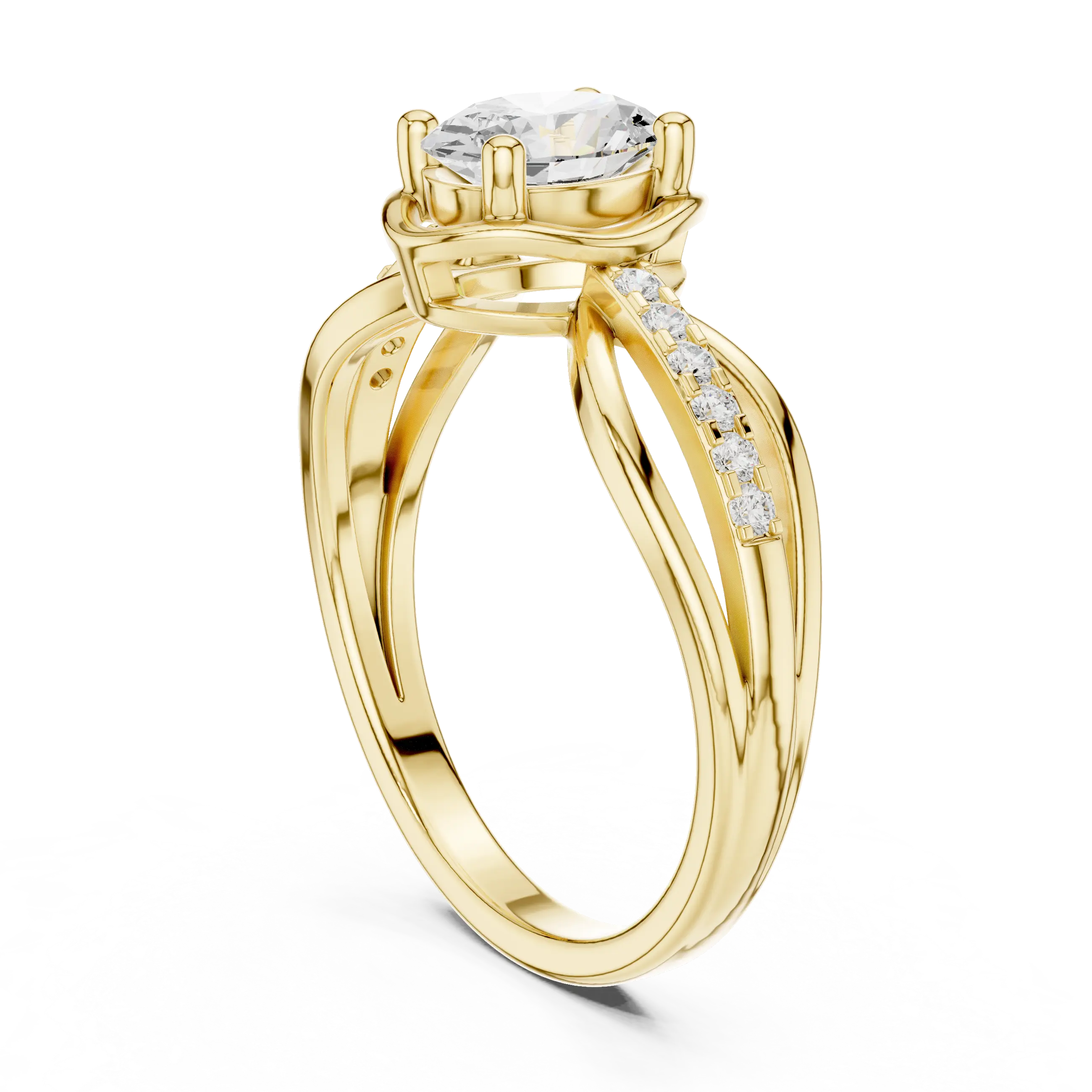 14K White Gold Oval-Cut Pavé Split-Shank Diamond Engagement Ring