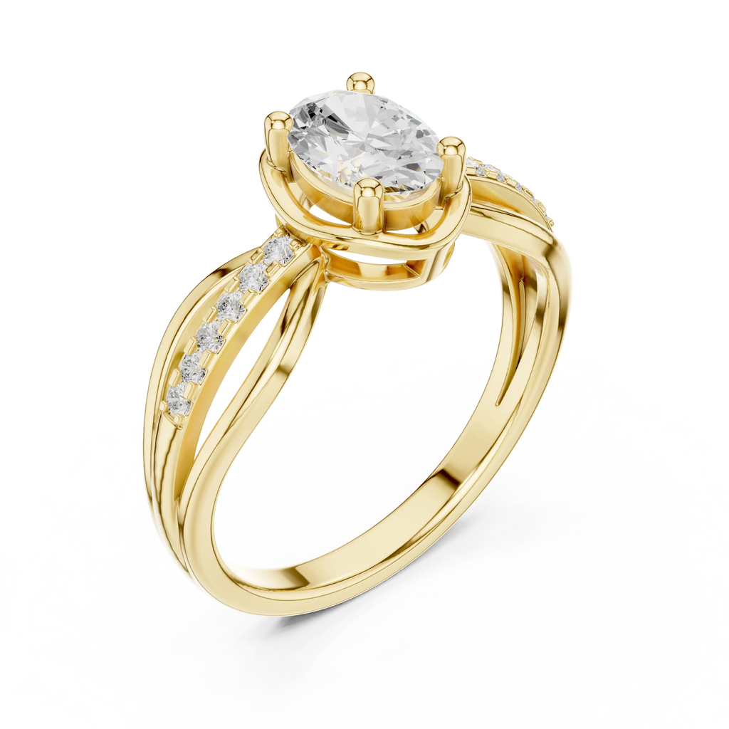 14K White Gold Oval-Cut Pavé Split-Shank Diamond Engagement Ring