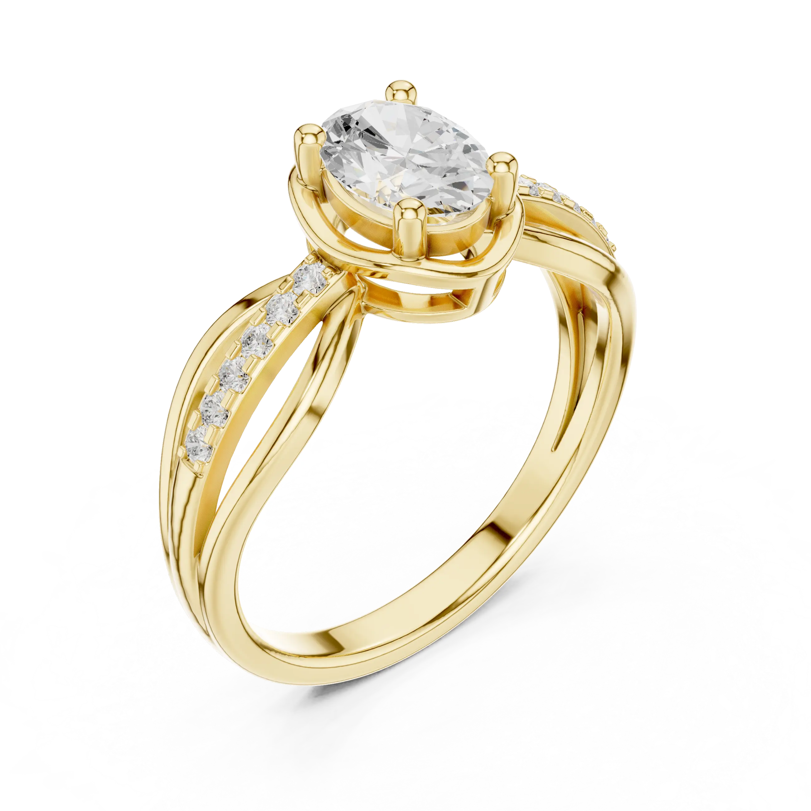 14K White Gold Oval-Cut Pavé Split-Shank Diamond Engagement Ring