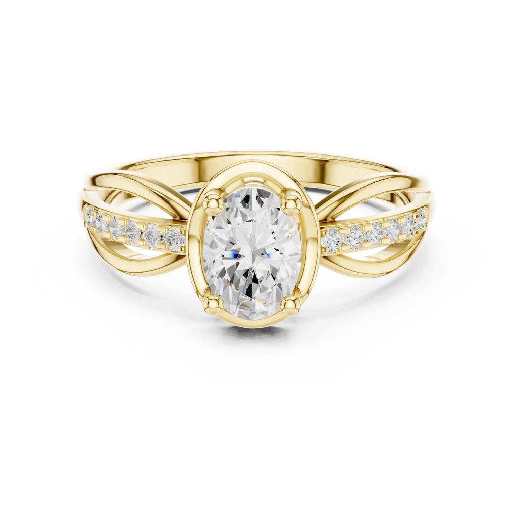 14K White Gold Oval-Cut Pavé Split-Shank Diamond Engagement Ring