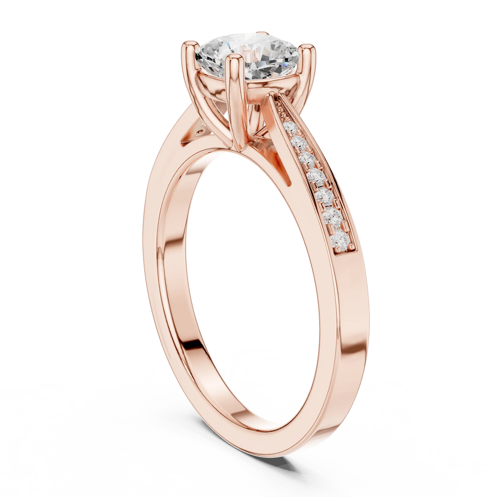 14K Rose Gold Cushion-Cut Pavé Channel Diamond Engagement Ring