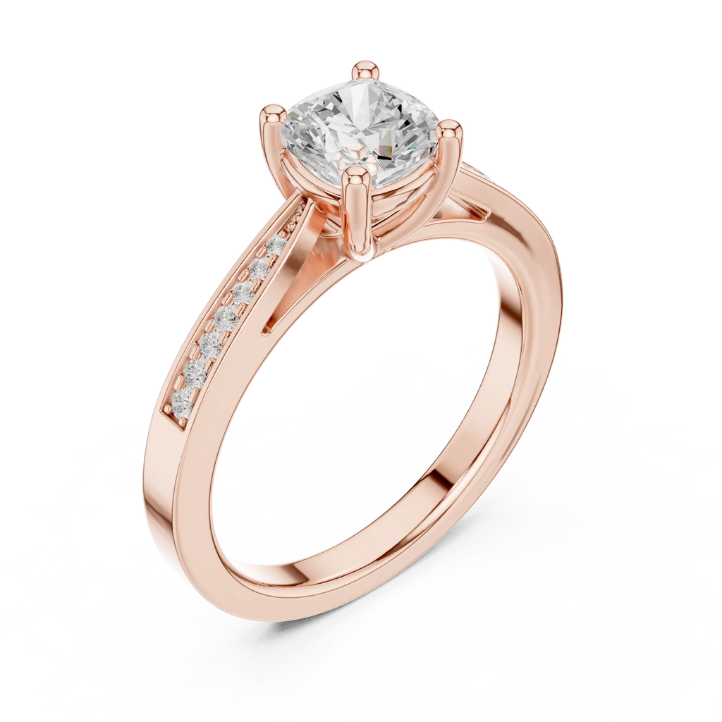 14K Rose Gold Cushion-Cut Pavé Channel Diamond Engagement Ring
