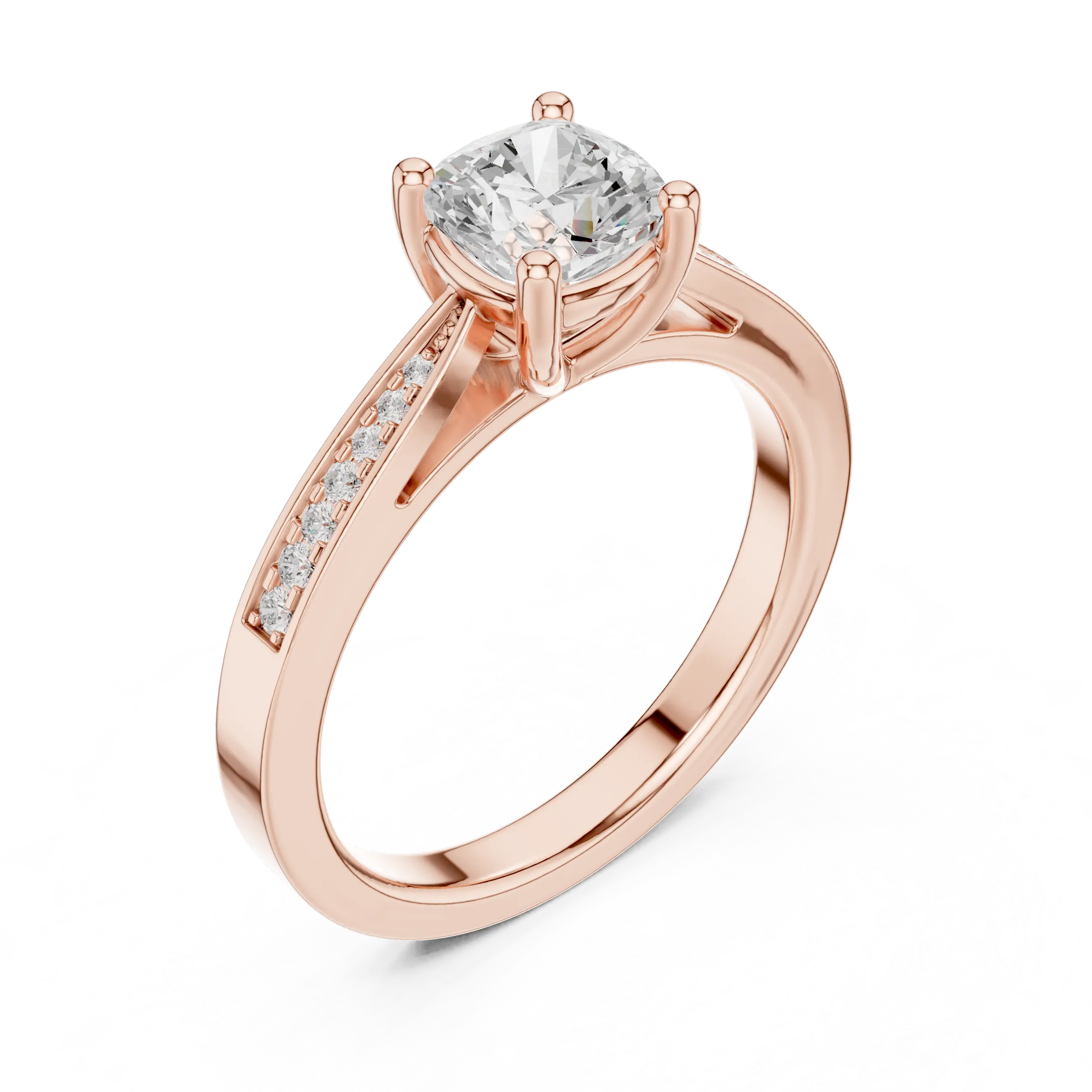 14K Rose Gold Cushion-Cut Pavé Channel Diamond Engagement Ring