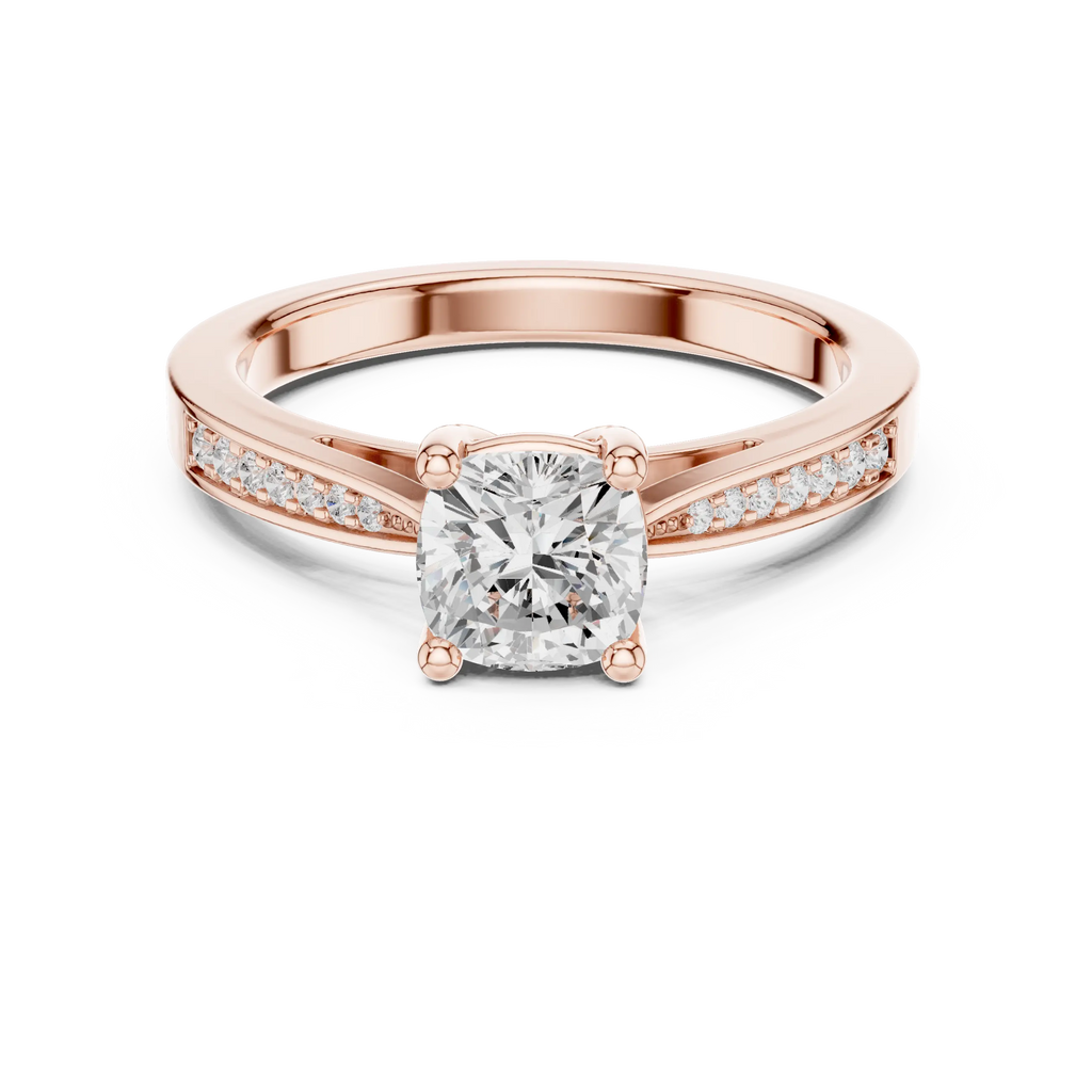 14K Rose Gold Cushion-Cut Pavé Channel Diamond Engagement Ring