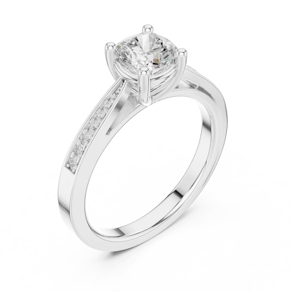 14K Rose Gold Cushion-Cut Pavé Channel Diamond Engagement Ring