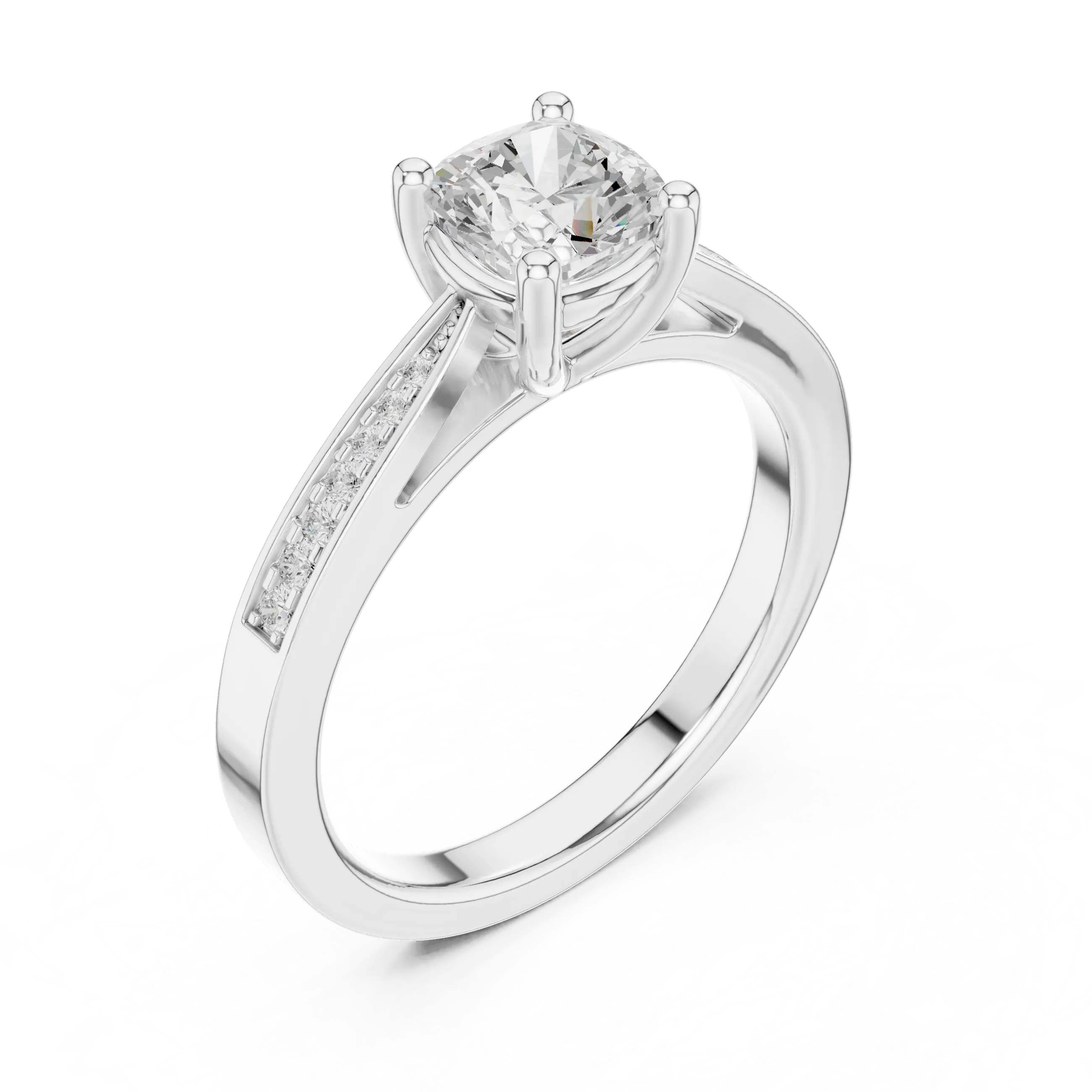 14K Rose Gold Cushion-Cut Pavé Channel Diamond Engagement Ring