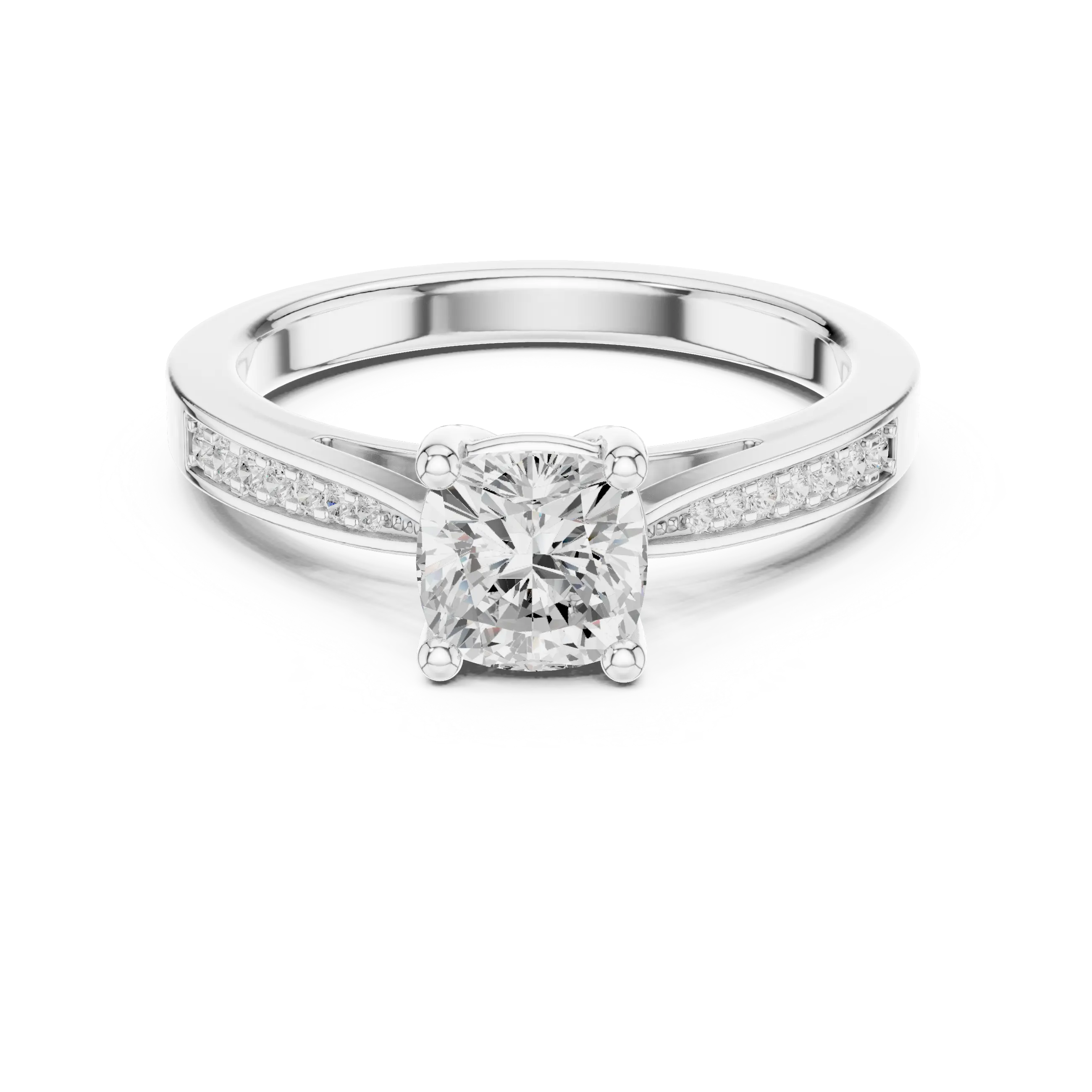 14K Rose Gold Cushion-Cut Pavé Channel Diamond Engagement Ring