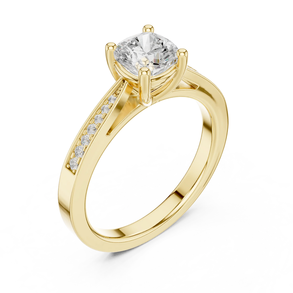 14K Rose Gold Cushion-Cut Pavé Channel Diamond Engagement Ring