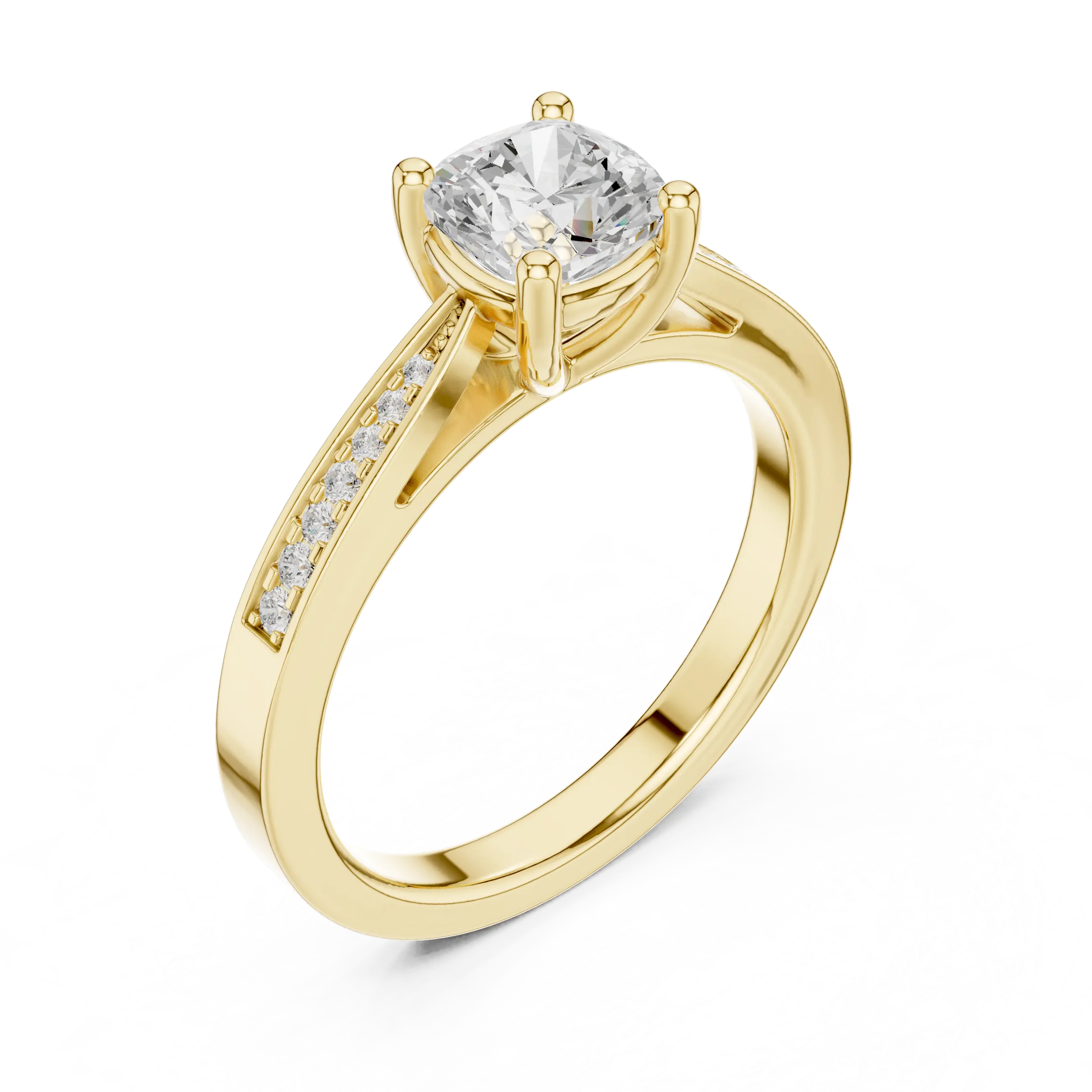 14K Rose Gold Cushion-Cut Pavé Channel Diamond Engagement Ring