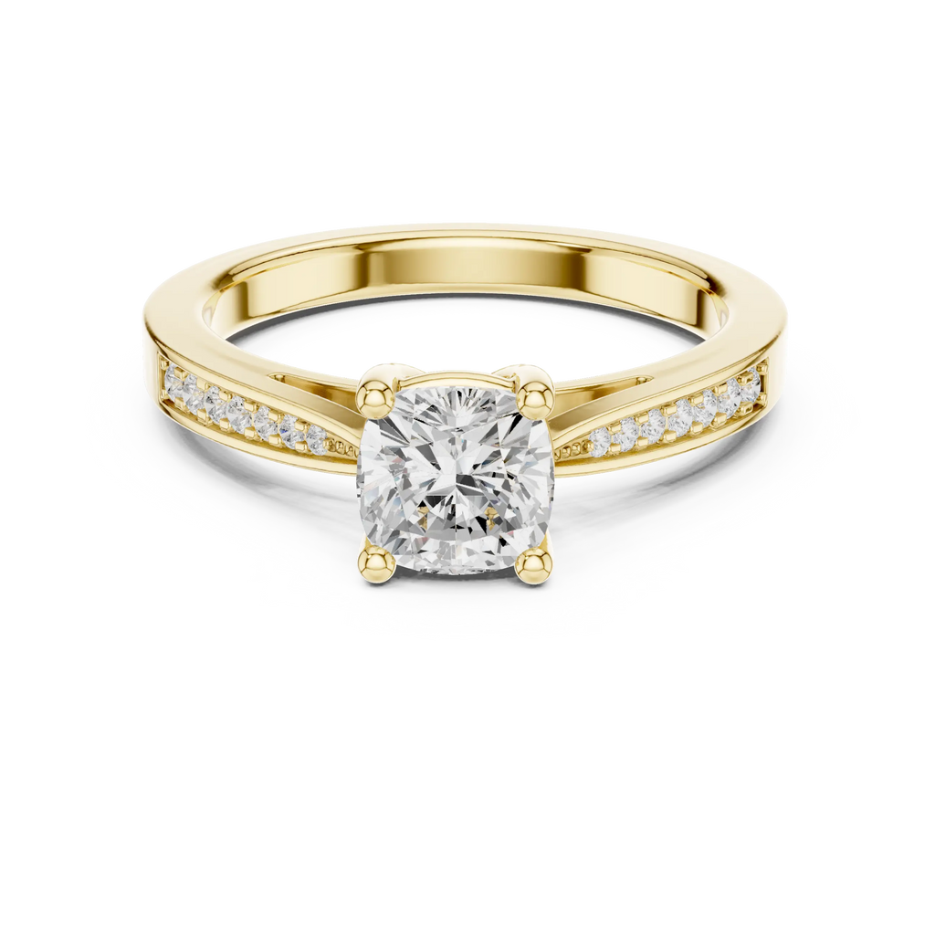 14K Rose Gold Cushion-Cut Pavé Channel Diamond Engagement Ring