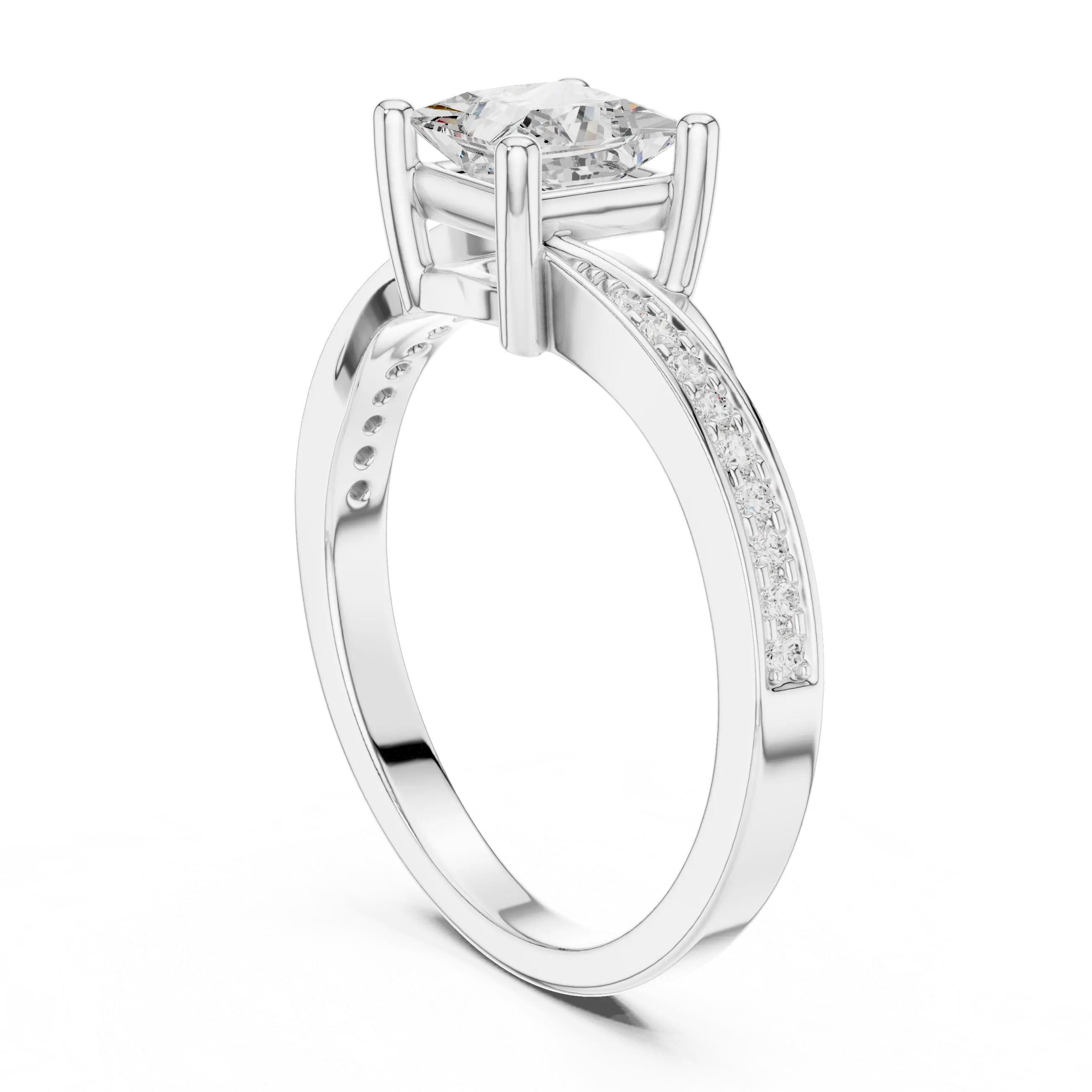 10K White Gold Princess-Cut Mossanite Diamond Engagement Ring