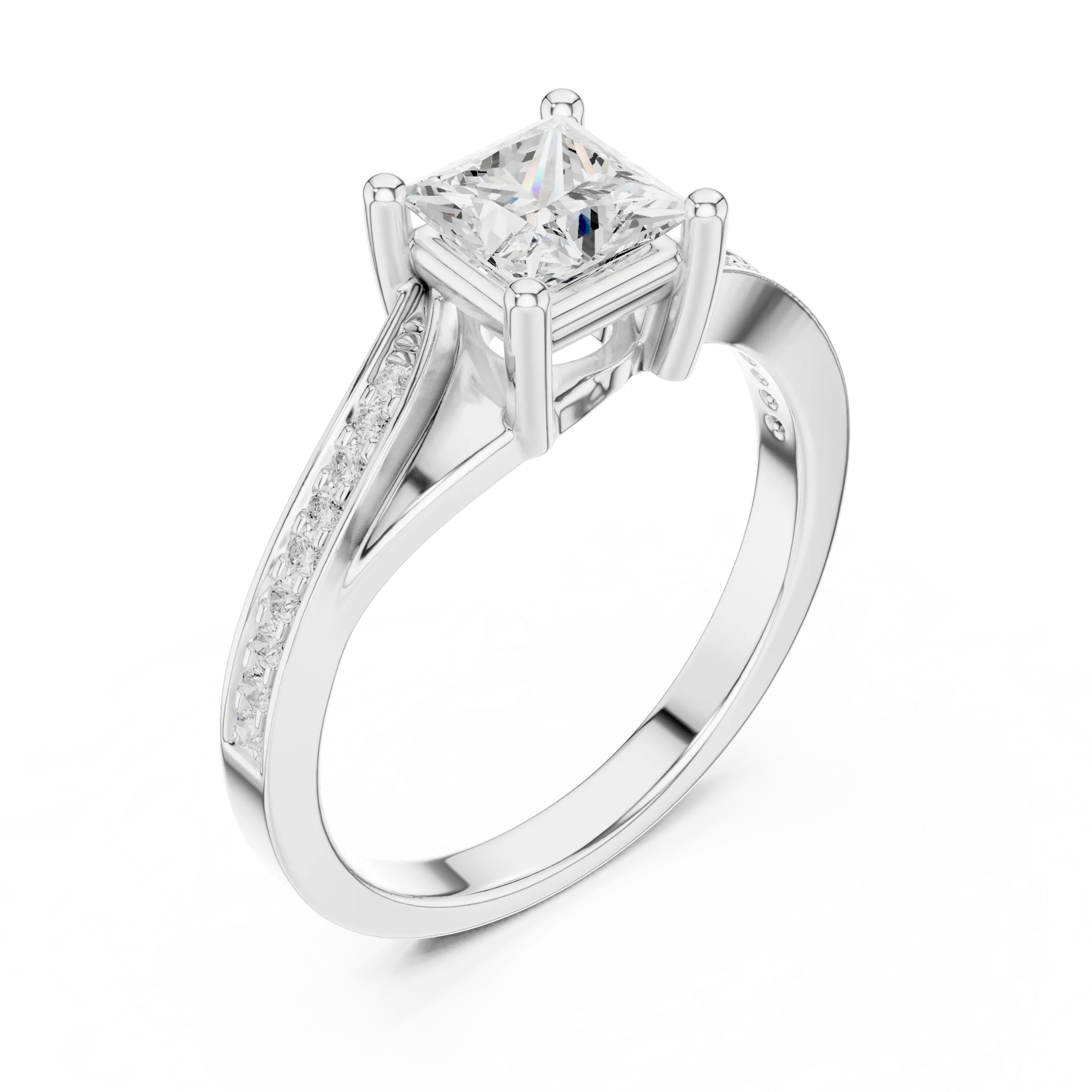 10K White Gold Princess-Cut Mossanite Diamond Engagement Ring