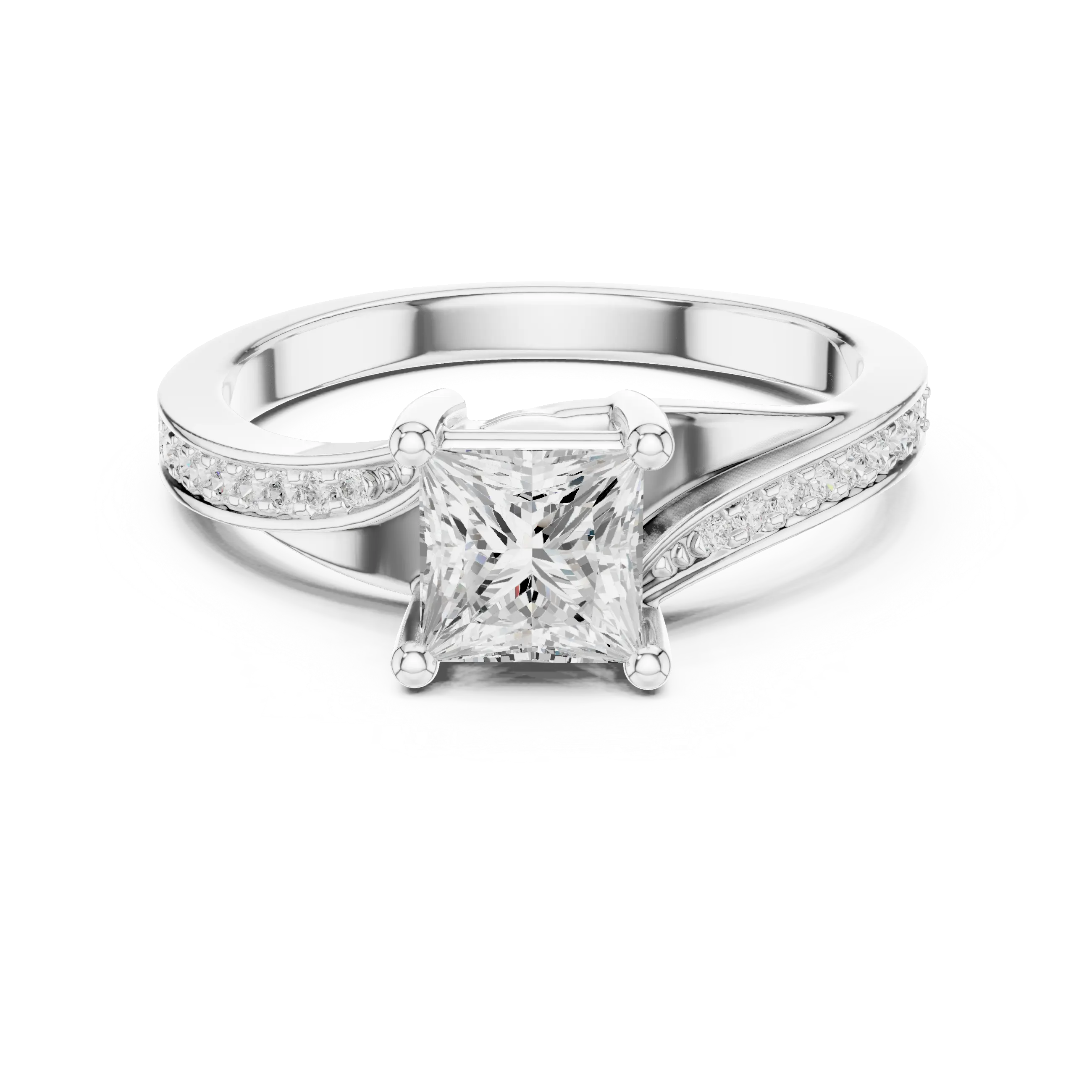 10K White Gold Princess-Cut Mossanite Diamond Engagement Ring