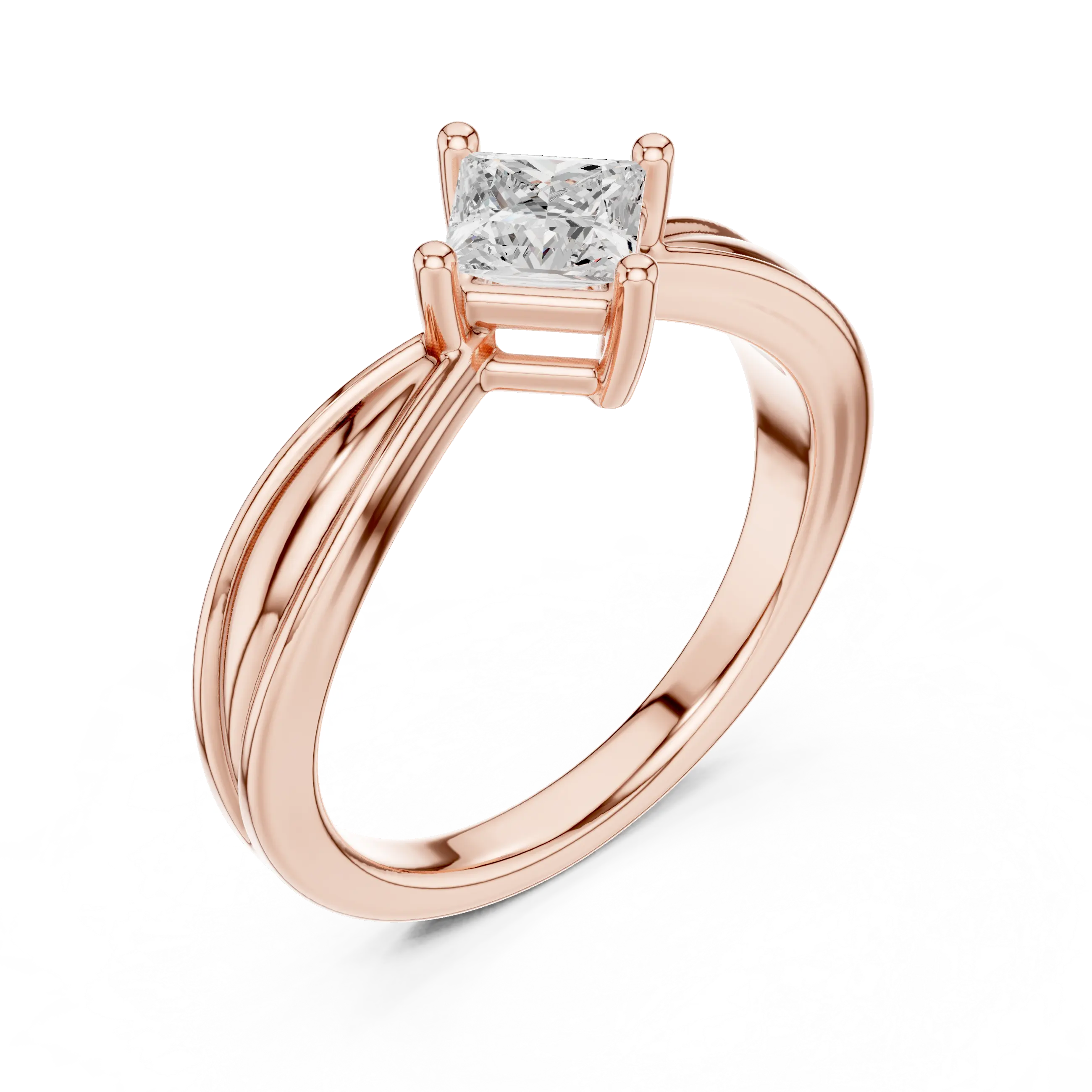 18K Rose Gold Princess-Cut Split-Shank Diamond Engagement Ring