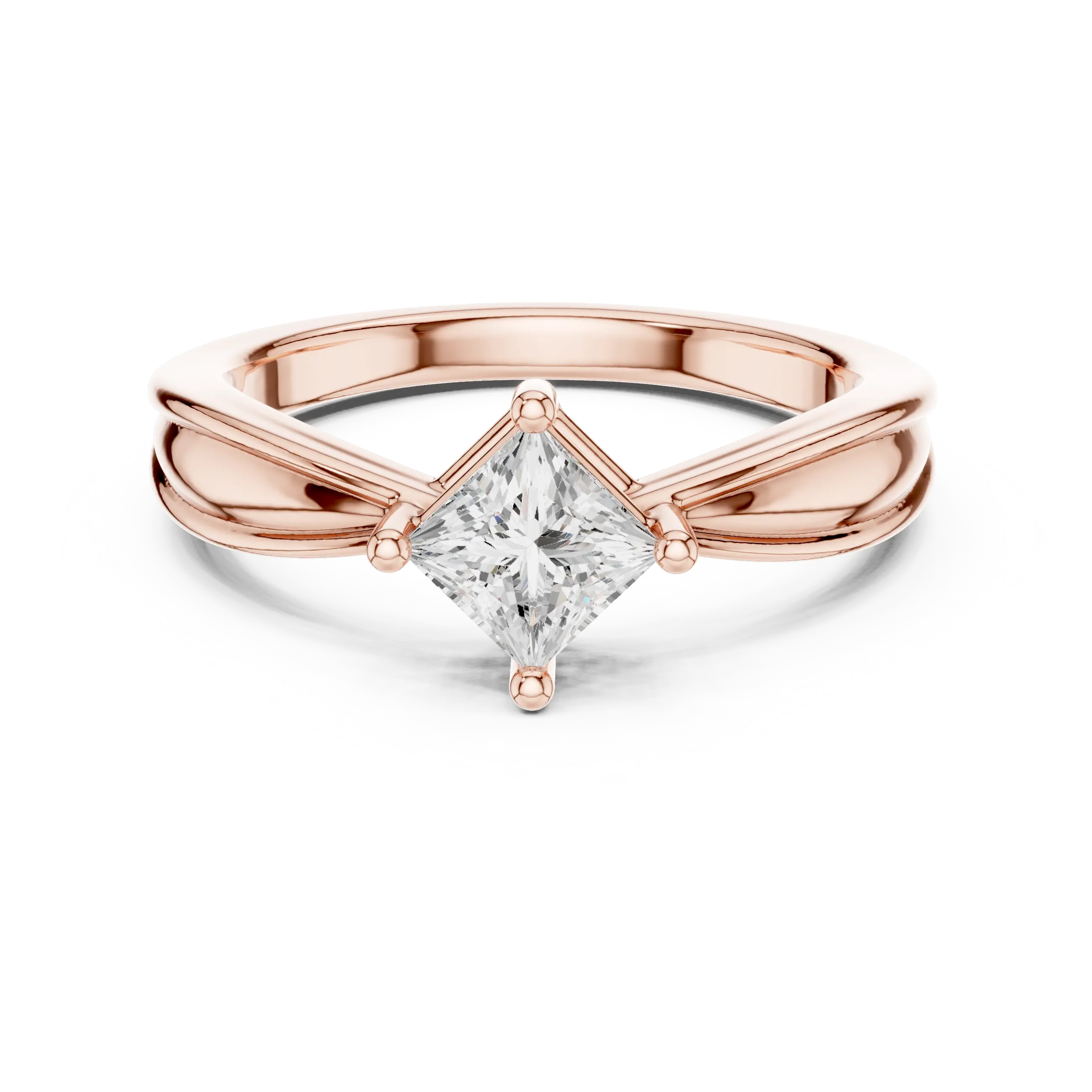18K Rose Gold Princess-Cut Split-Shank Diamond Engagement Ring