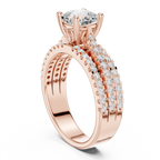 14K Yellow Gold Cushion-Cut Triple-Row Pavé Diamond Engagement Ring
