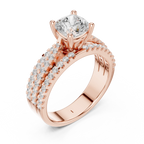 14K Yellow Gold Cushion-Cut Triple-Row Pavé Diamond Engagement Ring