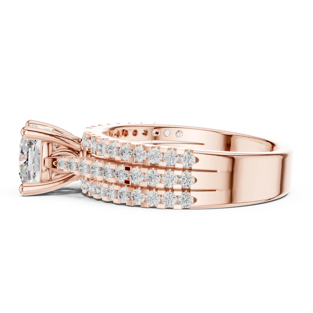14K Yellow Gold Cushion-Cut Triple-Row Pavé Diamond Engagement Ring