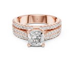 14K Yellow Gold Cushion-Cut Triple-Row Pavé Diamond Engagement Ring