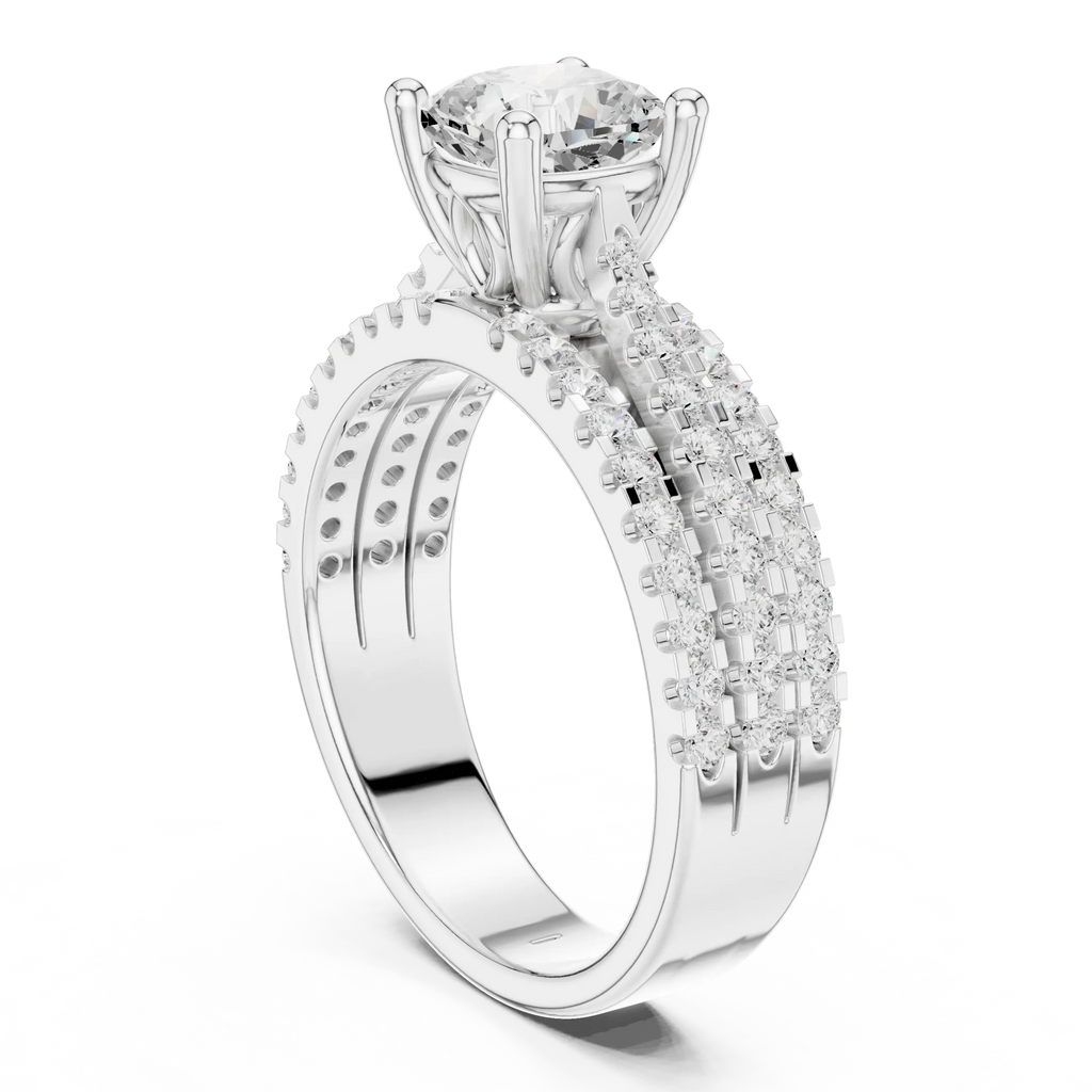 14K Yellow Gold Cushion-Cut Triple-Row Pavé Diamond Engagement Ring