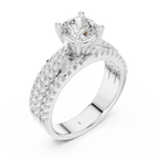 14K Yellow Gold Cushion-Cut Triple-Row Pavé Diamond Engagement Ring