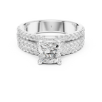14K Yellow Gold Cushion-Cut Triple-Row Pavé Diamond Engagement Ring