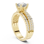 14K Yellow Gold Cushion-Cut Triple-Row Pavé Diamond Engagement Ring