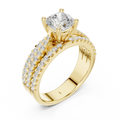 14K Yellow Gold Cushion-Cut Triple-Row Pavé Diamond Engagement Ring